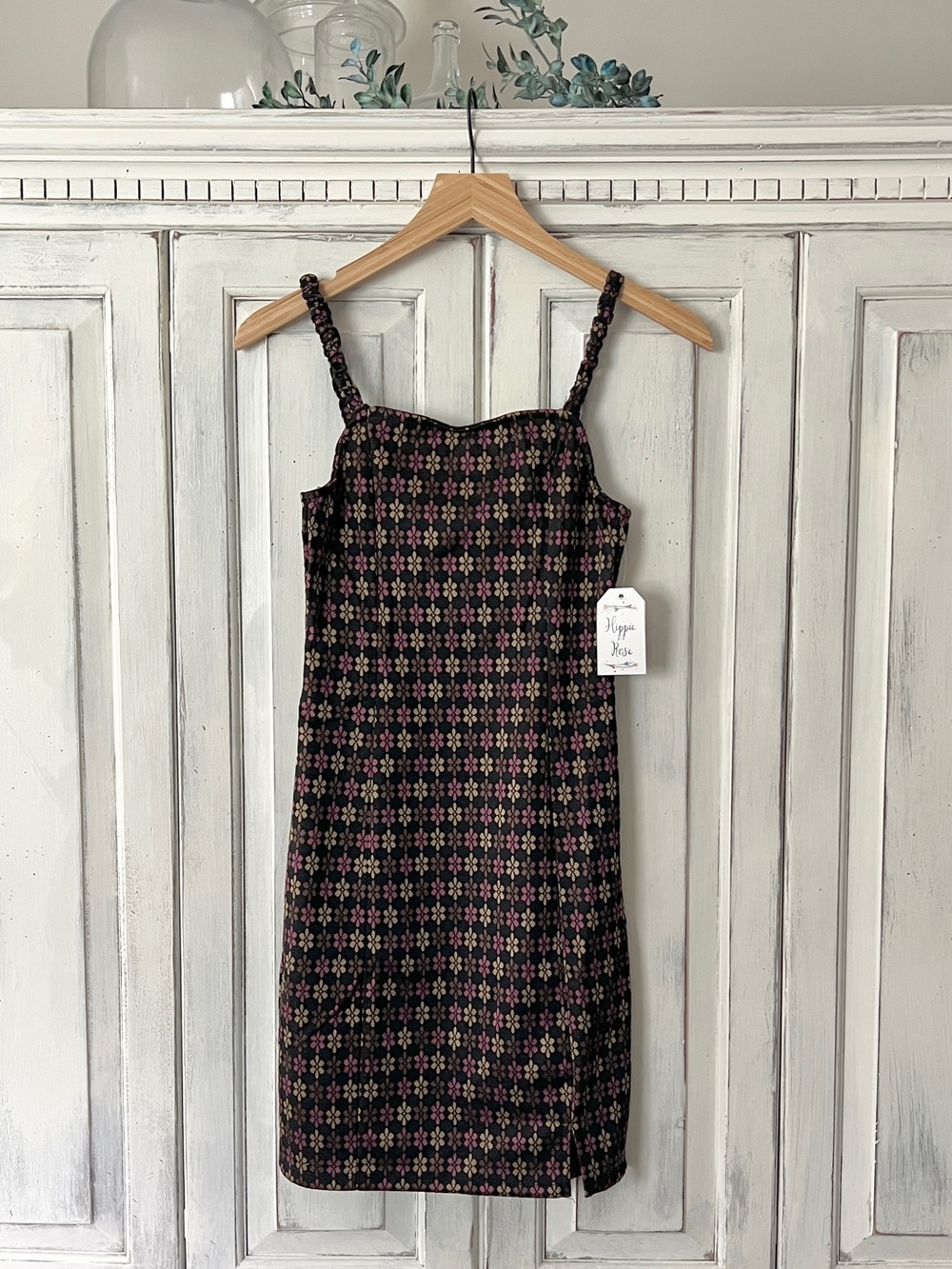 🟠NWT HIPPIE ROSE Tank Mini Dress in Brown/Pink/Tan Floral Print XS